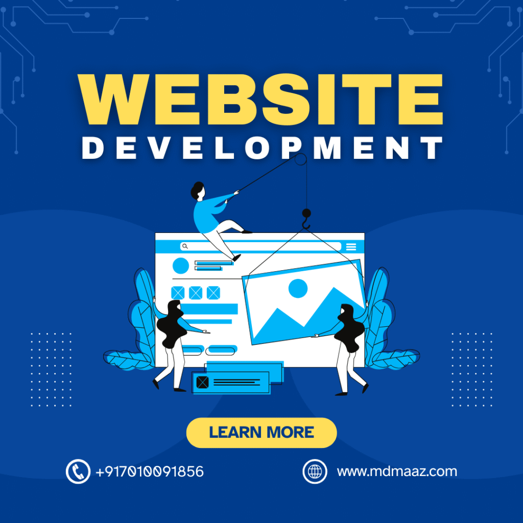 blue and yellow minimalist website development instagram post