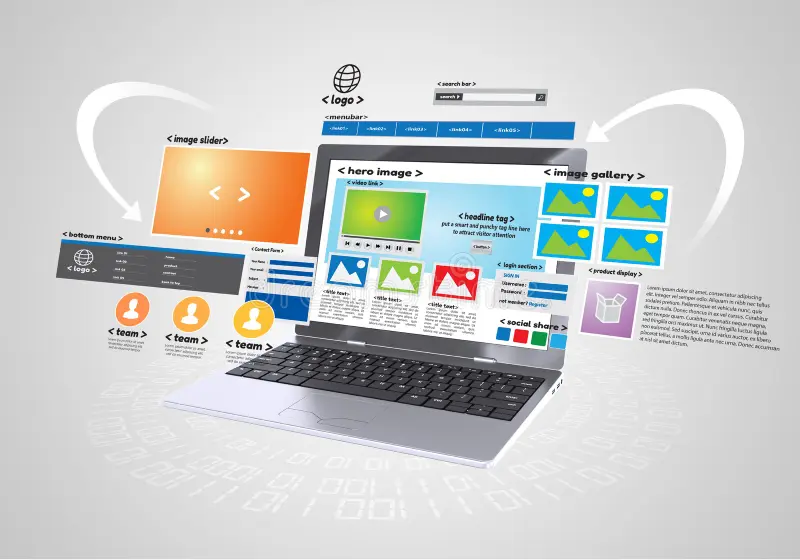 conceptual image website design development project grey background website design development project 111143683